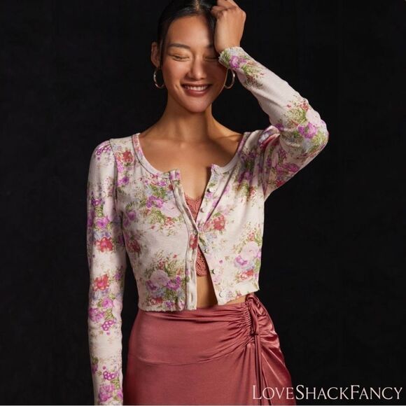 LOVESHACKFANCY **NWT** Jonah Cropped Cardigan in Shimmering Springs - Picture 9 of 14